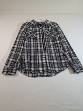 Y2k Fox Blue White Plaid Button-Down Shirt